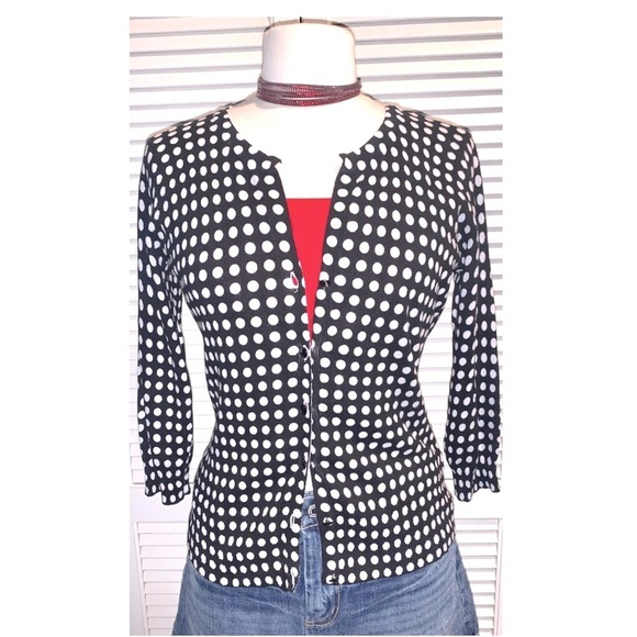 Company Ellen Tracy black and white Polka Dot Cardigan Sweater Women’s Medium - Picture 1 of 9